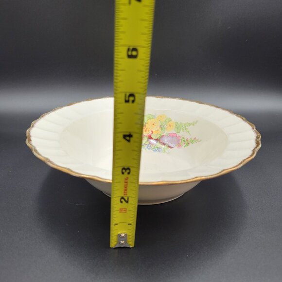 Vintage Hollyhock Bowl Sovereign Potters Canada Earthenware Gold Rimmed Read - Picture 13 of 13